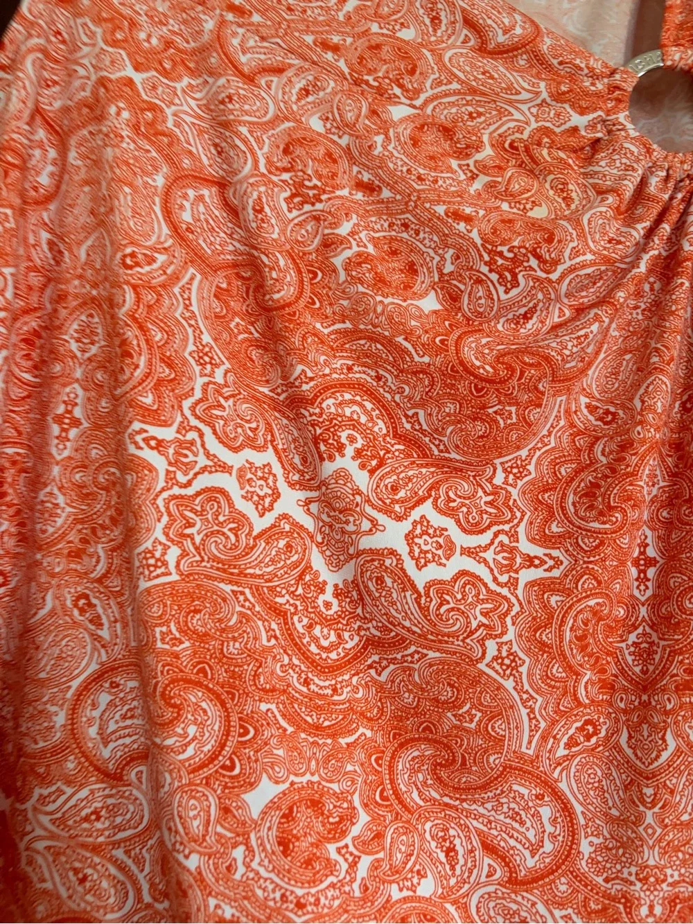 Michael Kors Sleeveless Orange Paisley Ring-Detail Women’s Top - XL